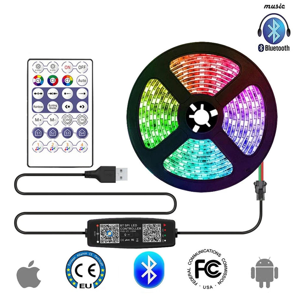 WS2812B Smart RGB Led Strip WS2812 30/60/144Pixels/m Individually Addressable Light USB Bluetooth Music Controller Kit DC5V