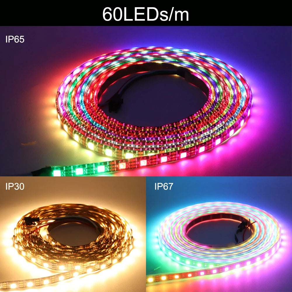 WS2812B Smart RGB Led Strip WS2812 30/60/144Pixels/m Individually Addressable Light USB Bluetooth Music Controller Kit DC5V
