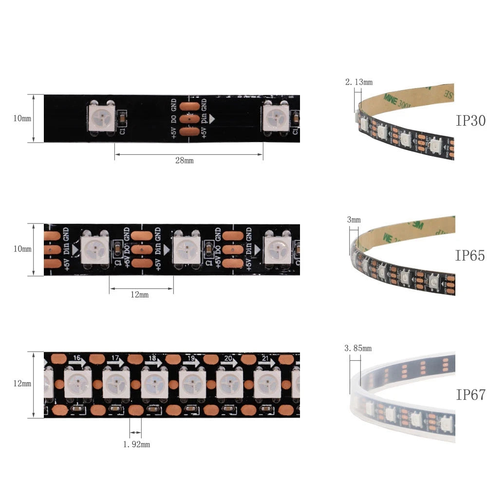 WS2812B Smart RGB Led Strip WS2812 30/60/144Pixels/m Individually Addressable Light USB Bluetooth Music Controller Kit DC5V