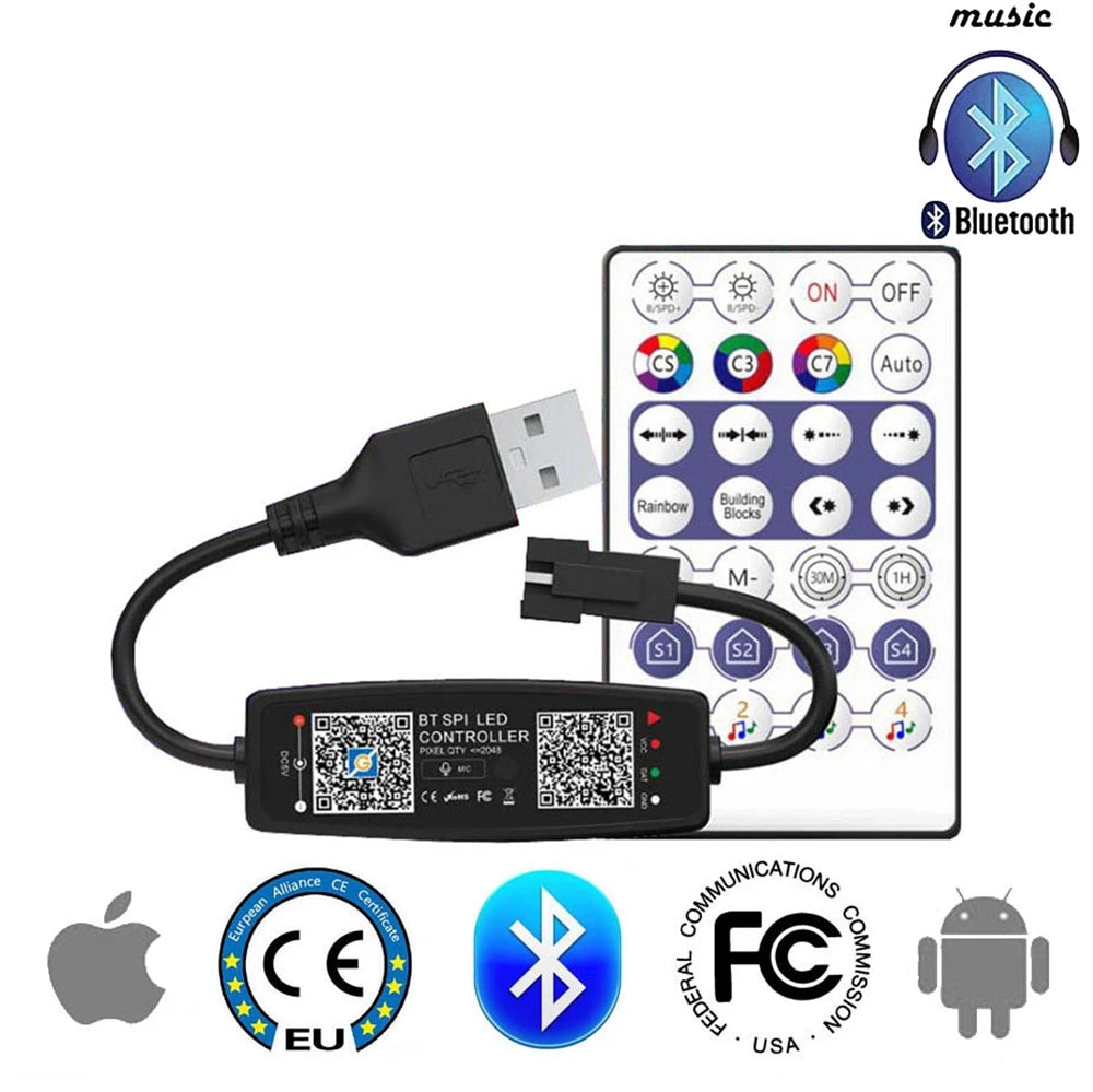 WS2812B Smart RGB Led Strip WS2812 30/60/144Pixels/m Individually Addressable Light USB Bluetooth Music Controller Kit DC5V