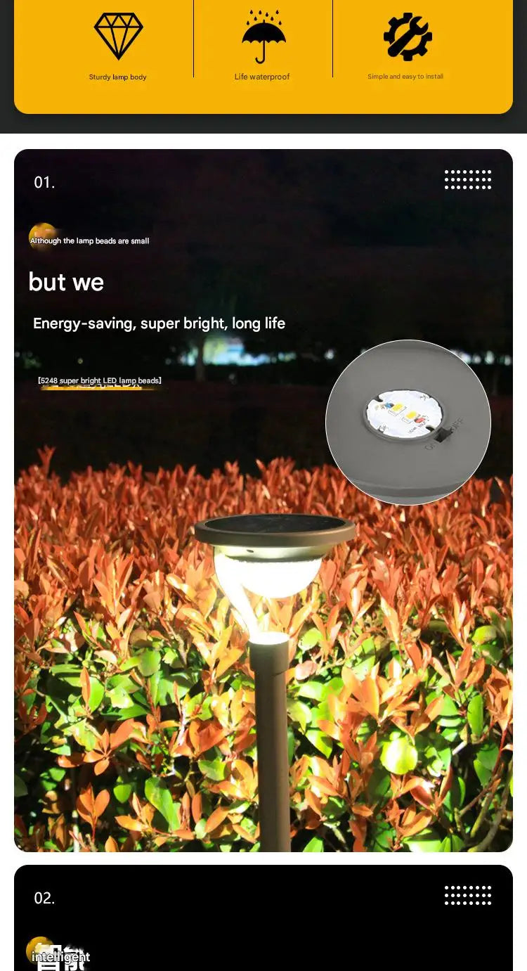 Solar Pathway Lights Outdoor Solar Garden Light Landscape Path Lighting Waterproof Auto On/Off for Yard Lawn Driveway Decor Lamp