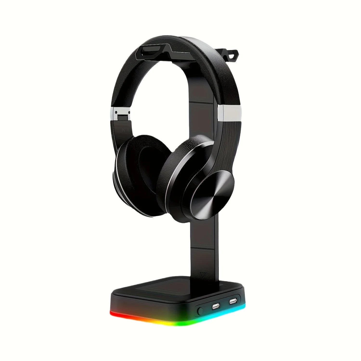 Gaming Headset Stand Adjustable Speed RGB Color-Changing LED with Dual USB Ports for Keyboard Mouse Headphones Phone Charging