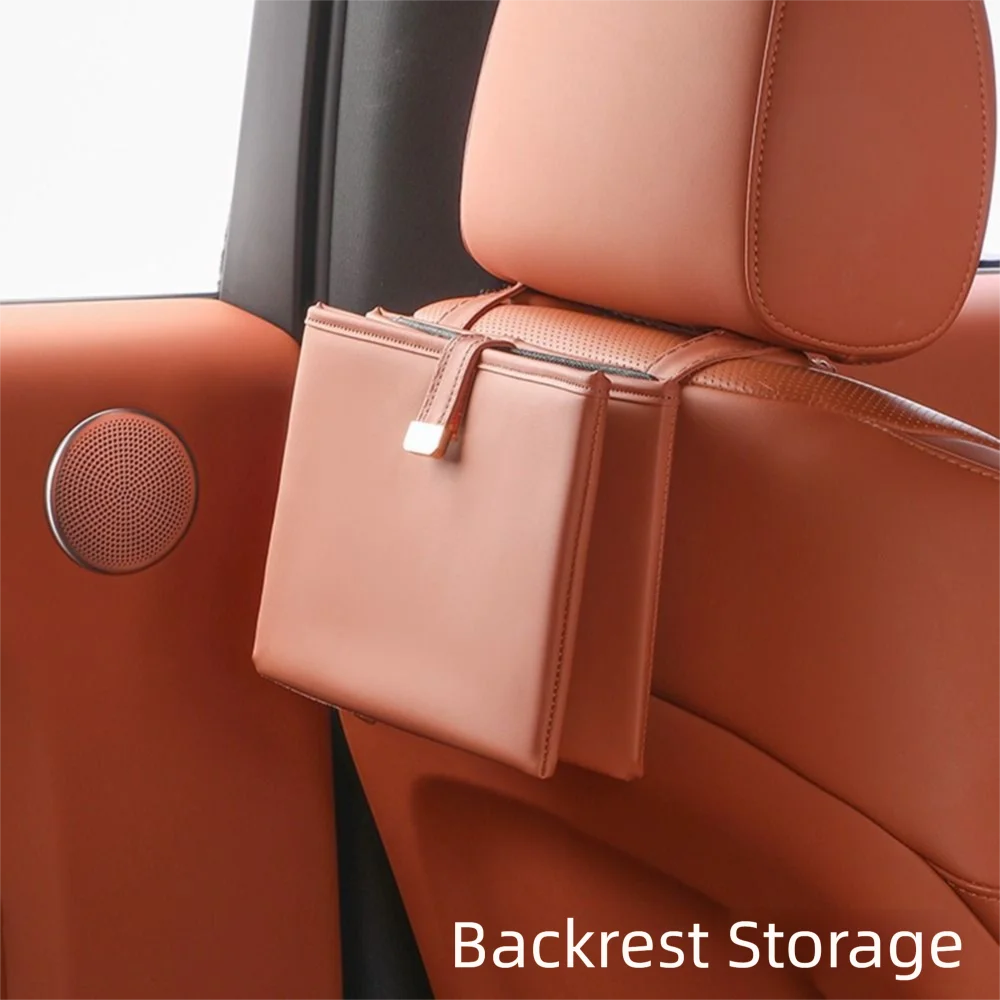 Leather Foldable Car Trash Bin Waterproof Space Saving Car Backseat Storage Box Universal Foldable Vehicle Trash Can