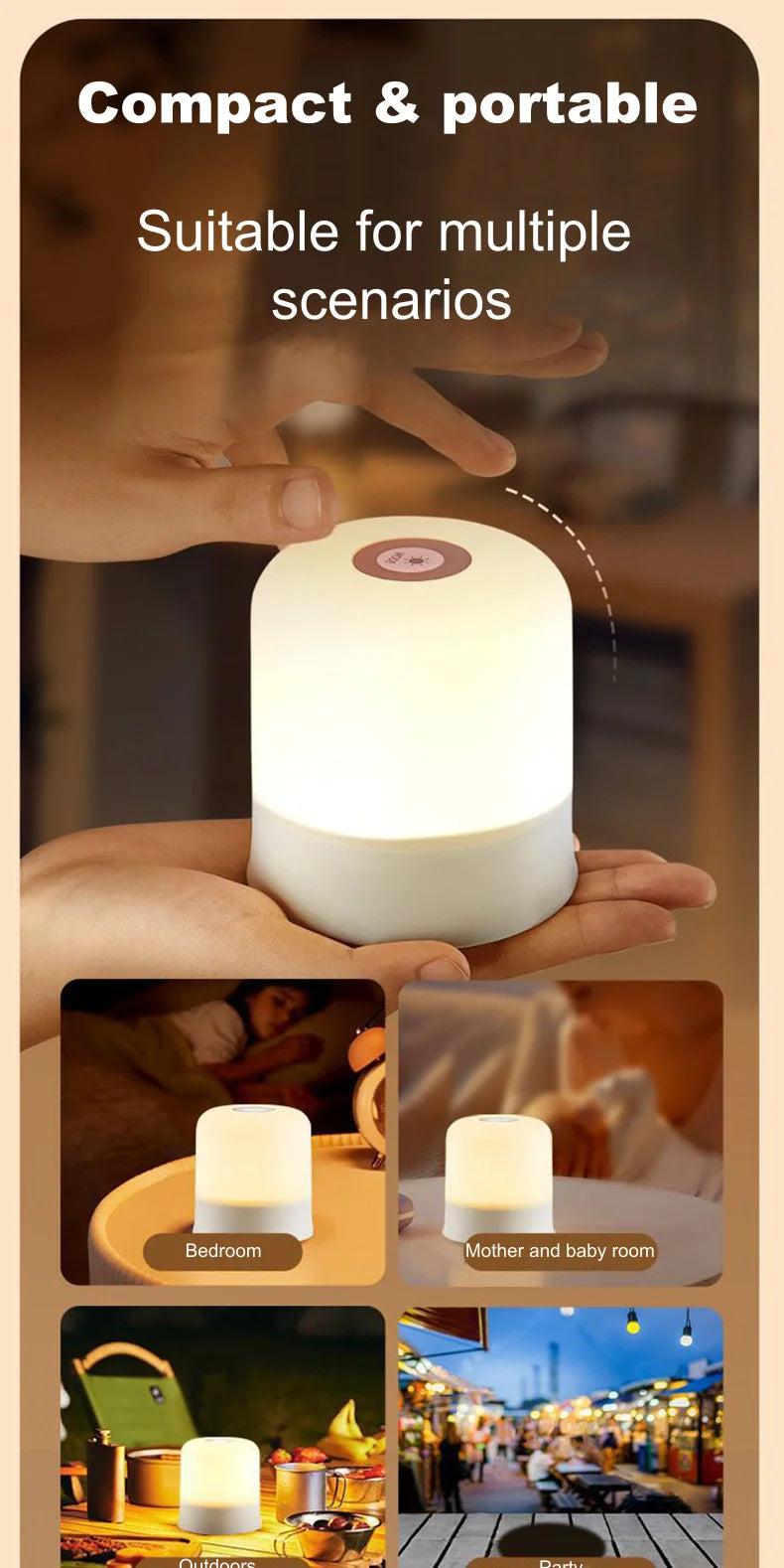 Touch Night Light Rechargeable 3 Color Wireless Baby's Room Bedside Lamp USB LED Night Light Ambient Soft Light For Kids Gift