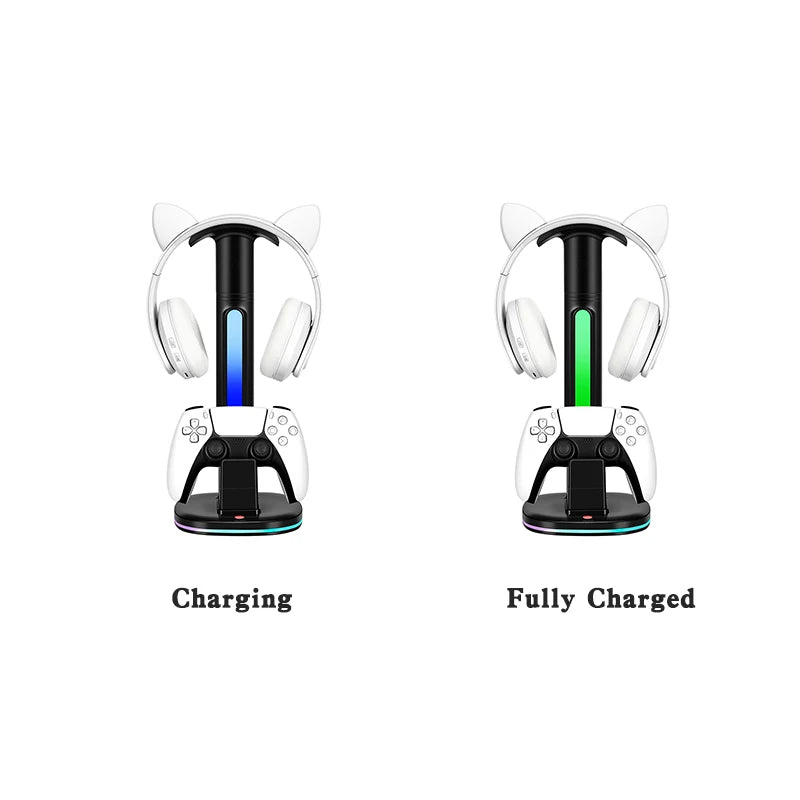 LED Display Stand for PS5 Game Controller & Headphone Charging Station for Playstation 5 Gamepad Headset Stand Accessories