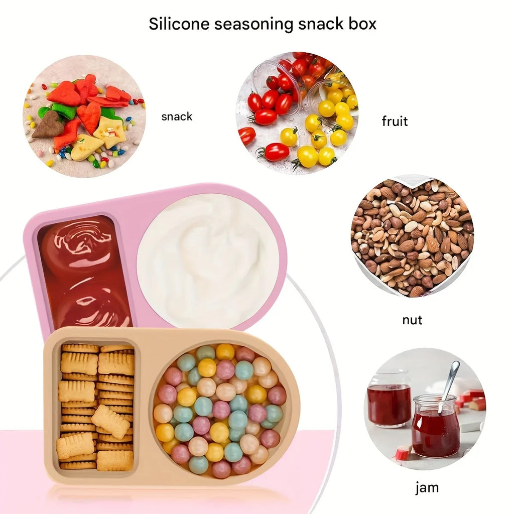 3 Pack Silicone Snack Containers 2 Compartments Reusable Snackle Box with Lids for Snack Salad Dressing & Meal Prep Food Storage