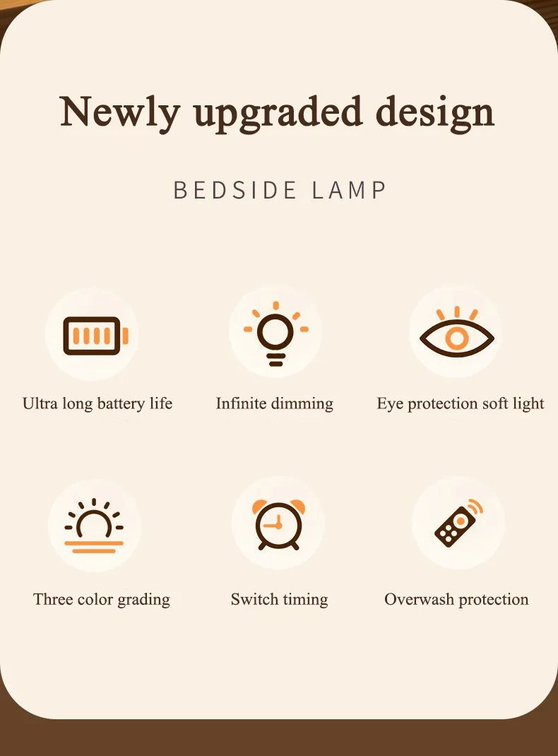 Touch Night Lamp USB LED Lamp Remote Control Switch Rechargeable Three Colors Lights Bedroom Portable Table Bedside Night Lamp