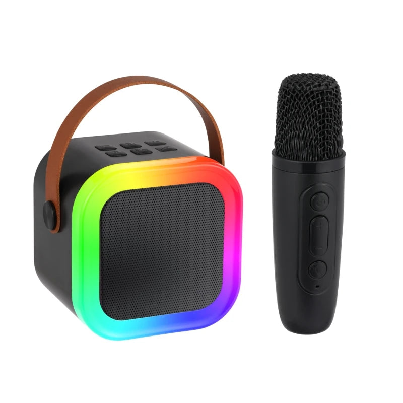 Portable Mini Karaoke Machine With 2 Wireless Microphones Bluetooth 5.0 Speaker RGB Lights Voice Change for Home Party Kids Gift