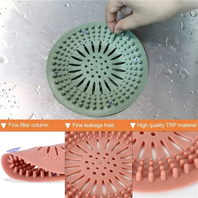 2Pcs Round Silicone Drain Hair Catcher, Kitchen Sink Strainer Bathroom Shower Bath Stopper Drain Cover Hair Trap for Kitchen