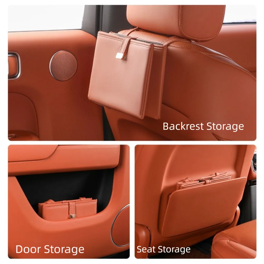 Leather Foldable Car Trash Bin Waterproof Space Saving Car Backseat Storage Box Universal Foldable Vehicle Trash Can