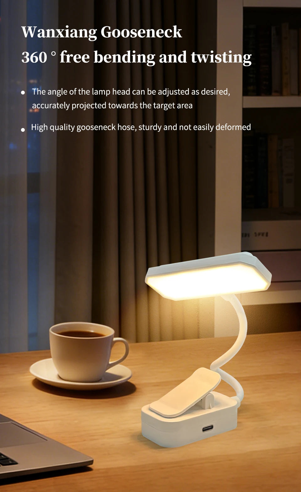 Mini Rechargeable Desk Lamp with Clip Eye Protection Portable Book Light 3 Colors Night Light Student Bedside Study Reading Lamp