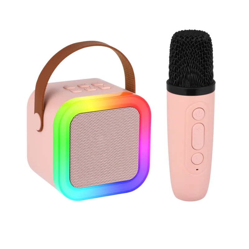 Portable Mini Karaoke Machine With 2 Wireless Microphones Bluetooth 5.0 Speaker RGB Lights Voice Change for Home Party Kids Gift