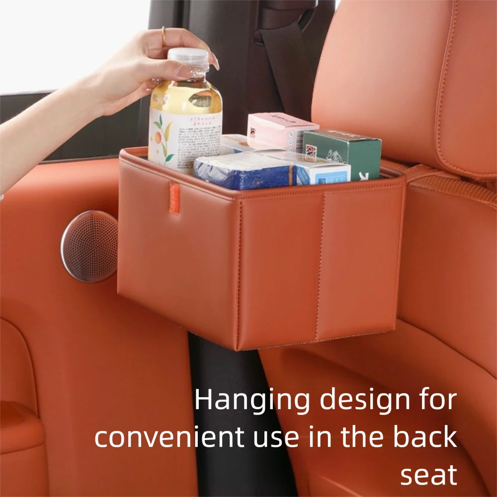 Leather Foldable Car Trash Bin Waterproof Space Saving Car Backseat Storage Box Universal Foldable Vehicle Trash Can