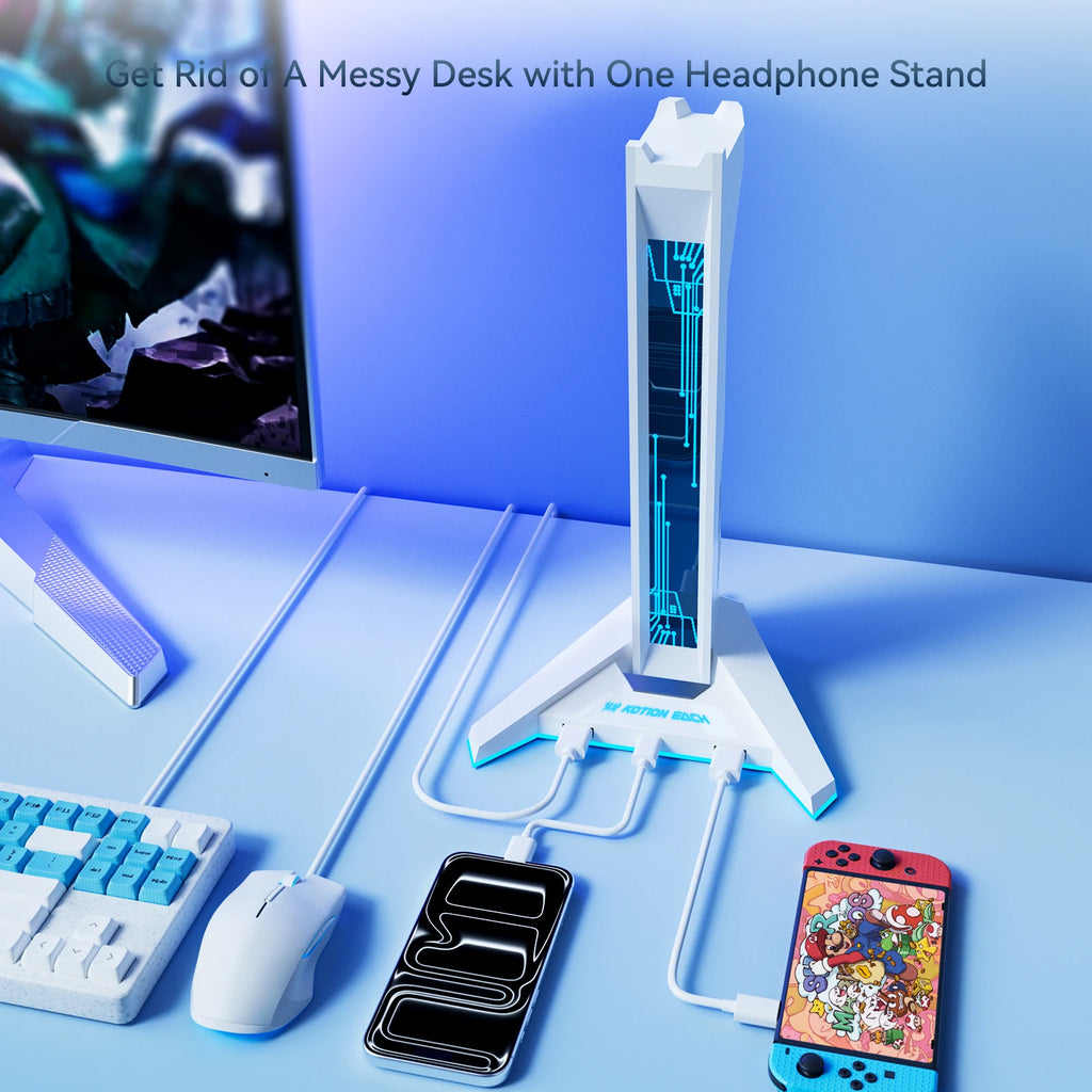 New H74 RGB Gaming Headphone Stand USB Hub Anti-Slip Base LED Light Desktop Organizer for PC Gamers