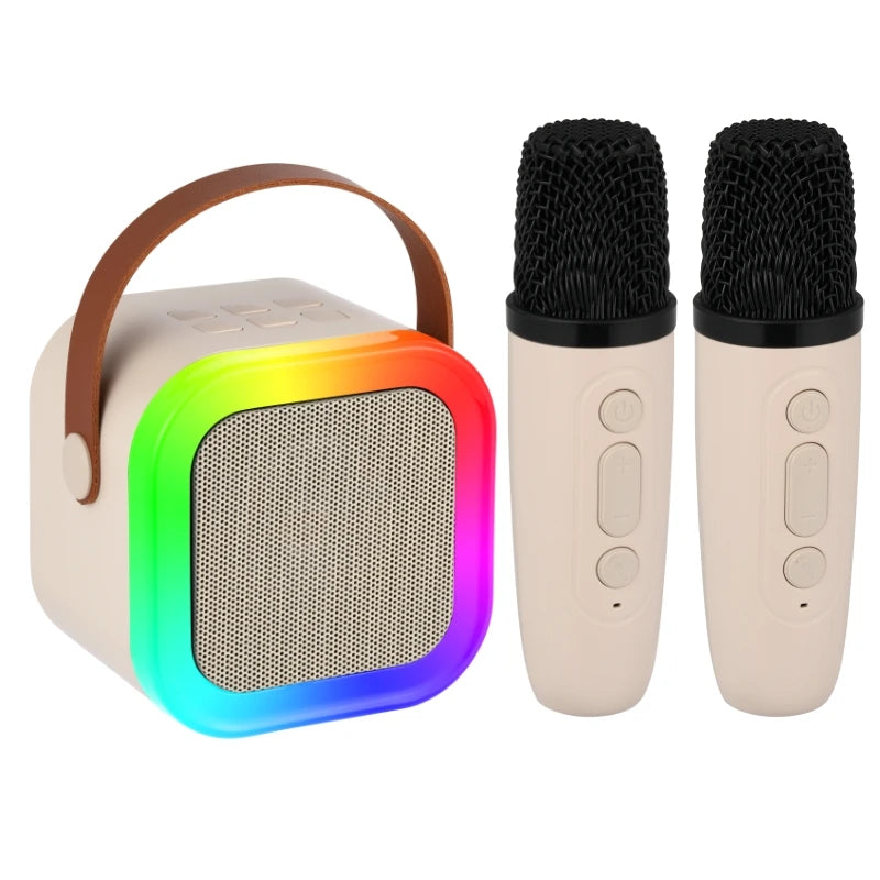 Portable Mini Karaoke Machine With 2 Wireless Microphones Bluetooth 5.0 Speaker RGB Lights Voice Change for Home Party Kids Gift