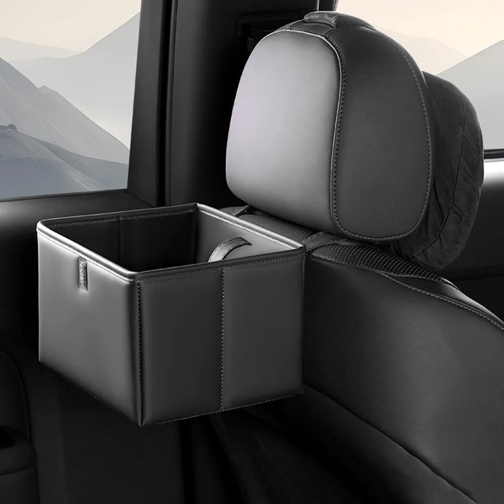 Leather Foldable Car Trash Bin Waterproof Space Saving Car Backseat Storage Box Universal Foldable Vehicle Trash Can