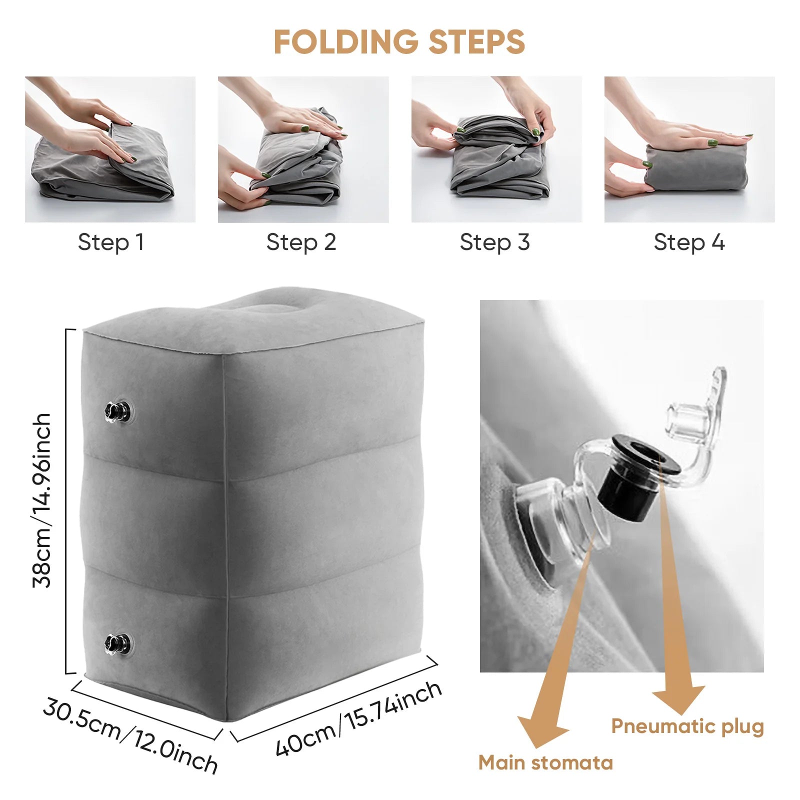 Airplane Foot Rest Travel Foot Rest Pillow Inflatable Travel Foot Rest for Airplanes Adjustable Height 3-Layer Ergonomic Folding