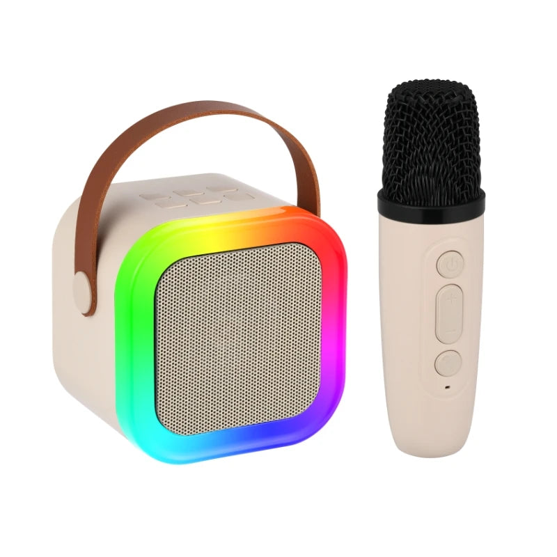 Portable Mini Karaoke Machine With 2 Wireless Microphones Bluetooth 5.0 Speaker RGB Lights Voice Change for Home Party Kids Gift