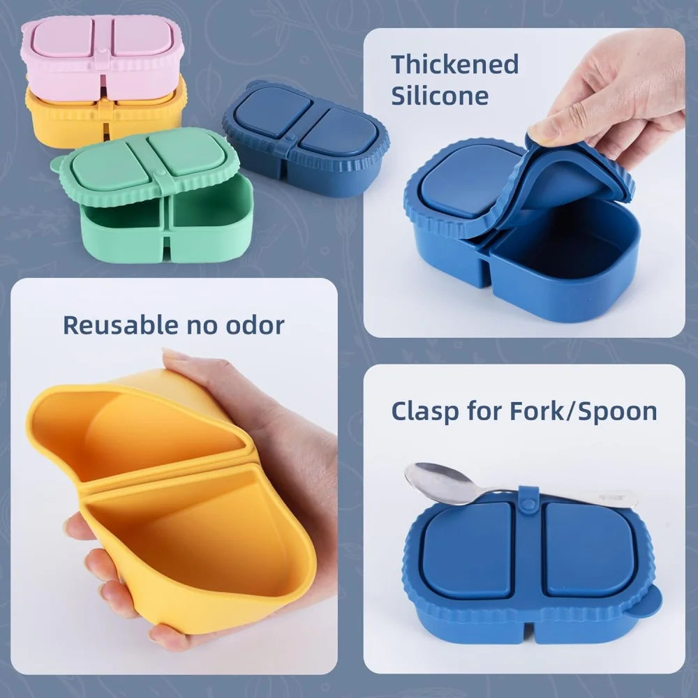 Premium Silicone Reusable Snack Containers,Double Compartment Snackle Box,Leakproof Sauce and Salad Box, for,Picnics,Office