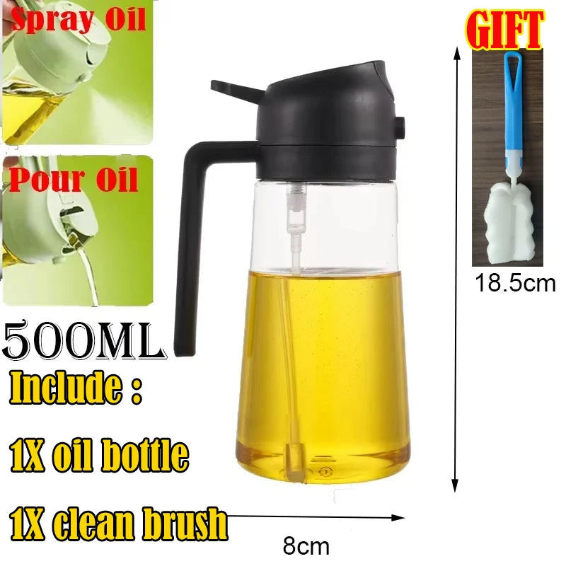 2 in 1 Pour Spray Sprayer Kitchen Fryer Air Spray Oil Dispenser Bottle for Olive Oil Cooking Frying BBQ Camping Large Capacity
