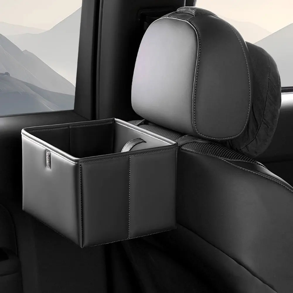 Leather Foldable Car Trash Bin Waterproof Space Saving Car Backseat Storage Box Universal Foldable Vehicle Trash Can