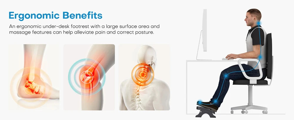 Ergonomic Foot Rest Under Desk Office with Massage Surface Promote Leg Circulation Relieve Pressure Max-Load 120Lbs