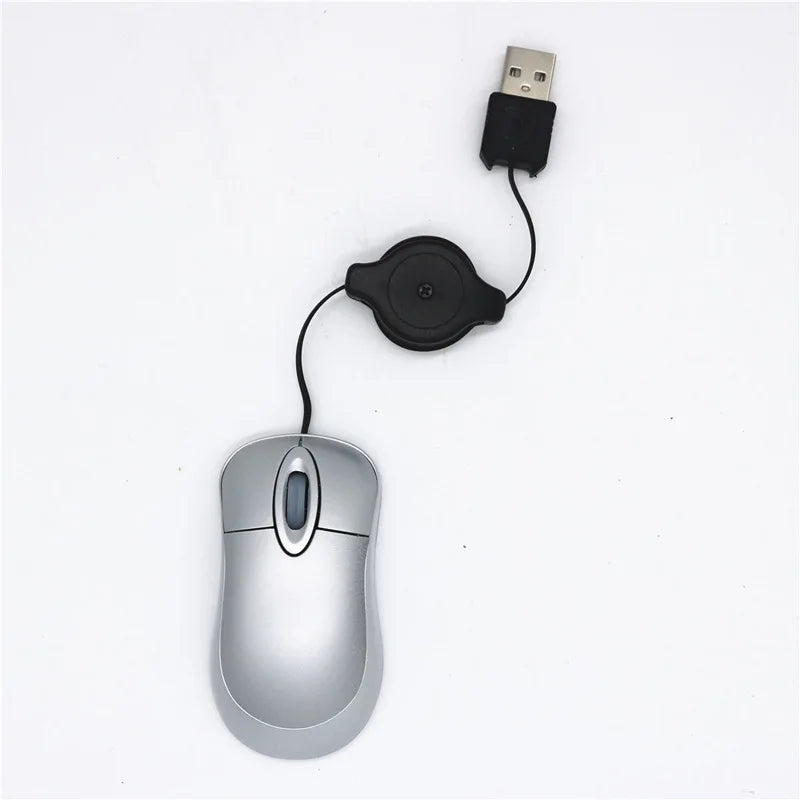Mini Portable Wired Retractable Mouse Computer Mause Small Hand USB Optical 1000 DPI Office Mice for PC Laptop Notebook for Kids