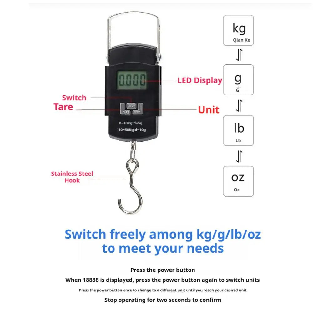 Portable 50kg Scale with Rule Digital LCD Display Electronic Luggage Hanging Suitcase Travel Weighs Baggage Tool