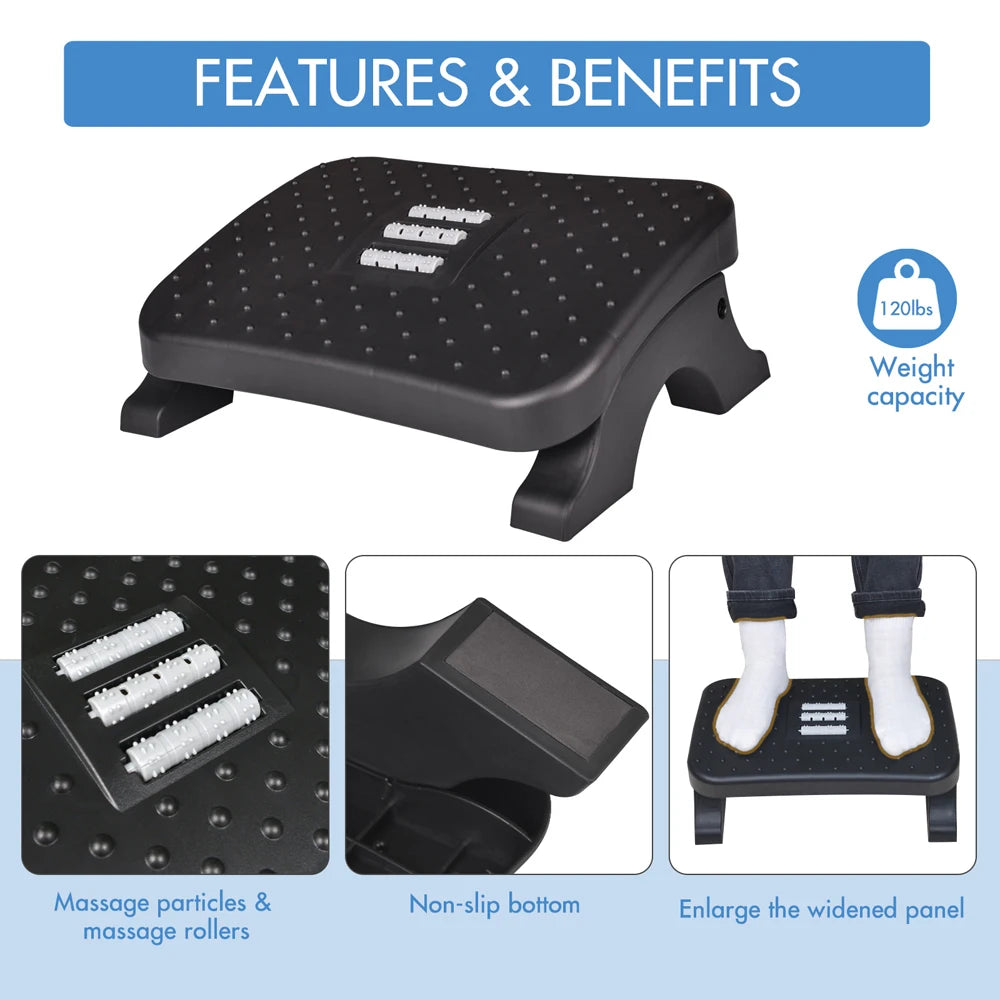 Ergonomic Foot Rest Under Desk Office with Massage Surface Promote Leg Circulation Relieve Pressure Max-Load 120Lbs