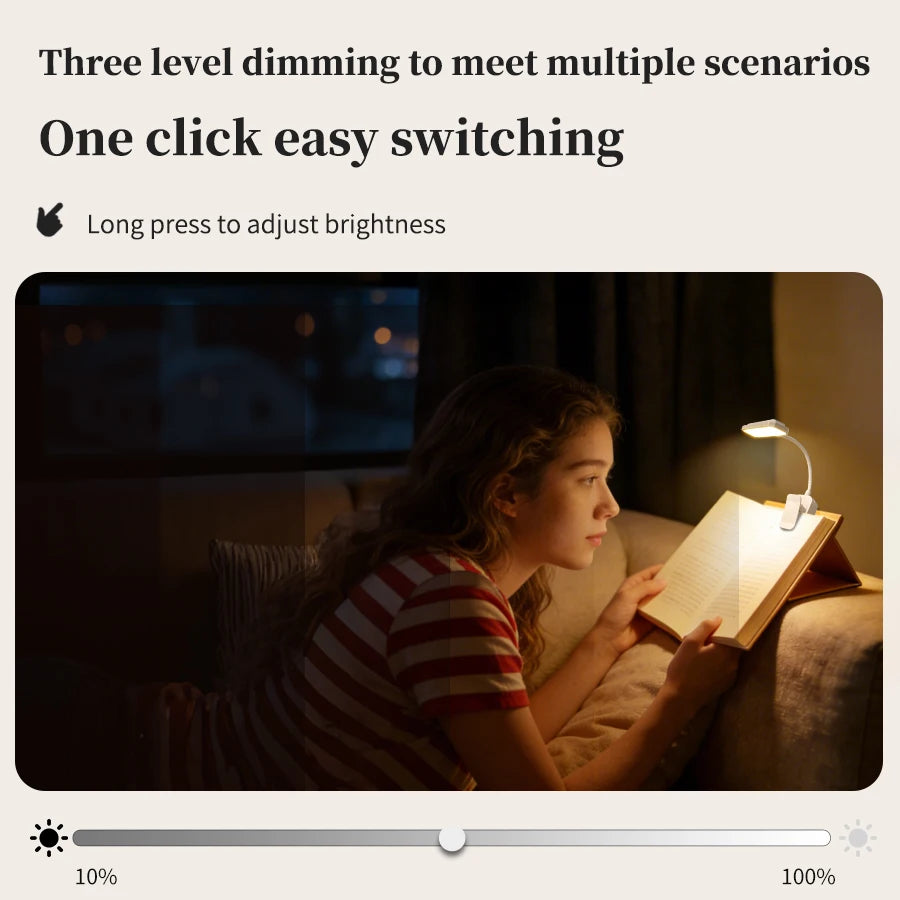 Mini Rechargeable Desk Lamp with Clip Eye Protection Portable Book Light 3 Colors Night Light Student Bedside Study Reading Lamp