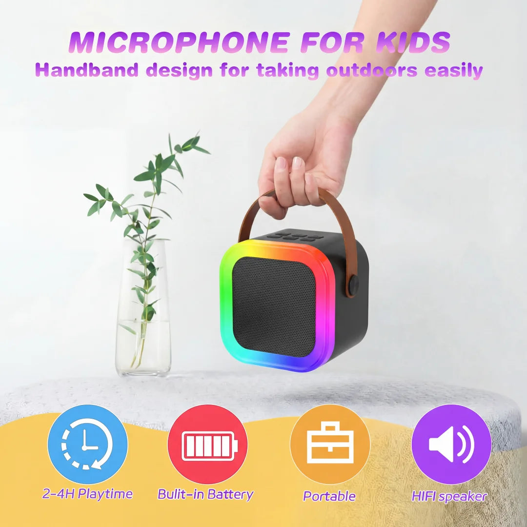 Portable Mini Karaoke Machine With 2 Wireless Microphones Bluetooth 5.0 Speaker RGB Lights Voice Change for Home Party Kids Gift