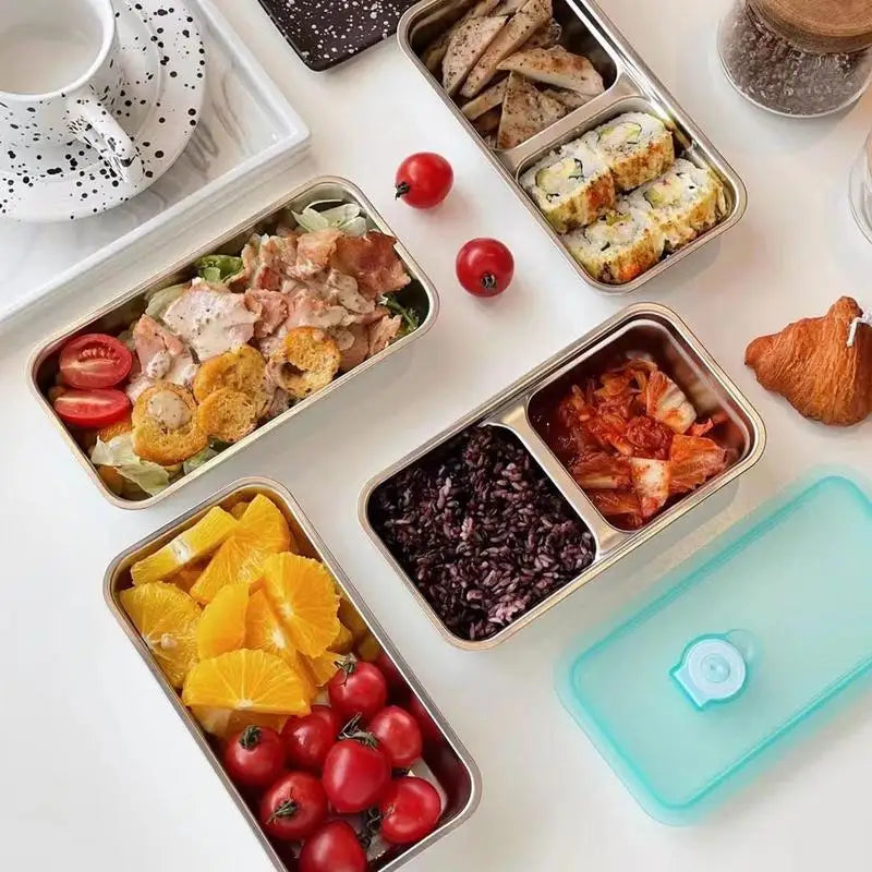 Stainless Steel Snack Containers For Kids Double Compartment Reusable Snack Containers Leak-proof Lunch Boxes For Sports Picnic