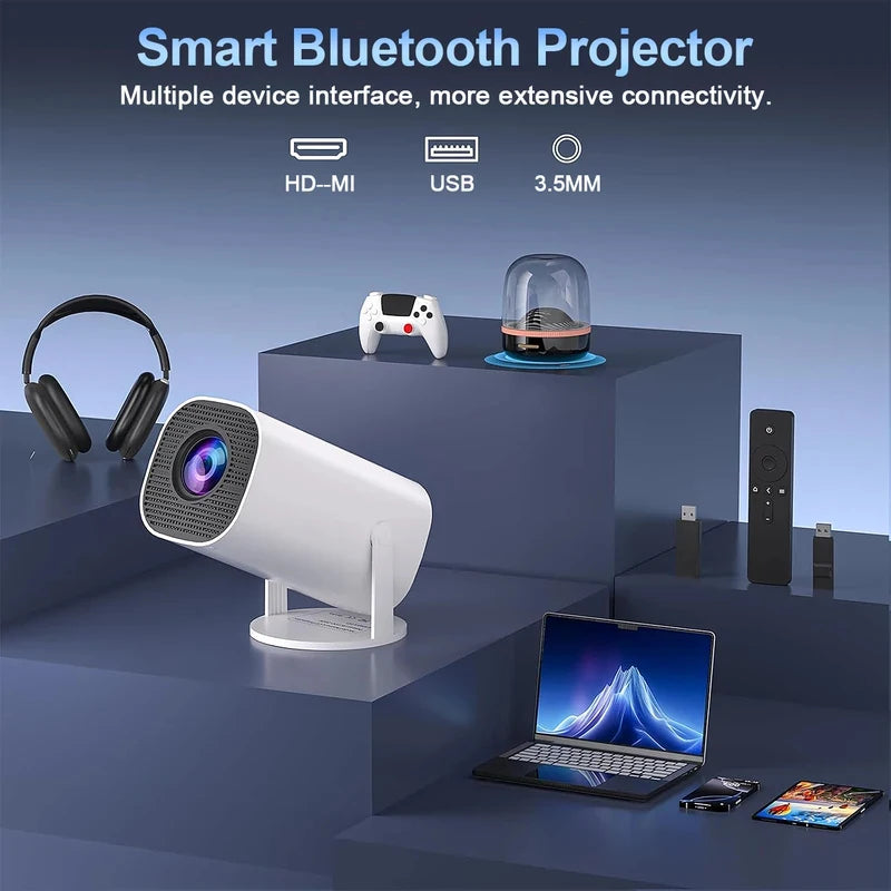 Mini Projector with WiFi & Bluetooth, 4K Support, Android System, Portable for Home Theater, Business, Gaming
