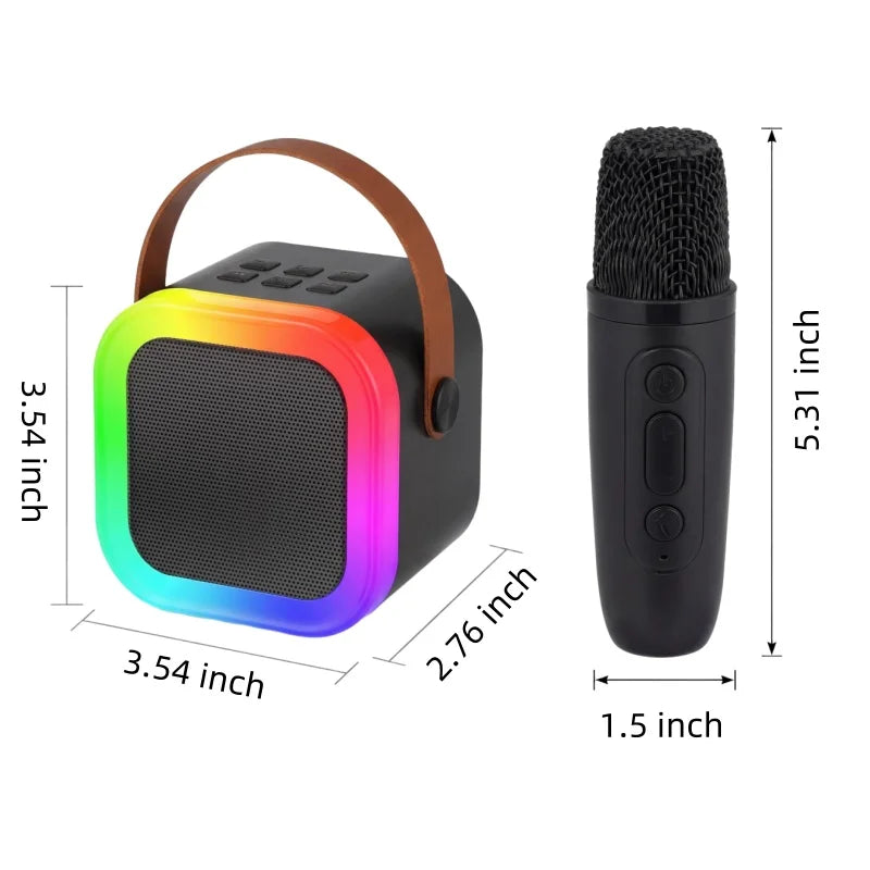 Portable Mini Karaoke Machine With 2 Wireless Microphones Bluetooth 5.0 Speaker RGB Lights Voice Change for Home Party Kids Gift