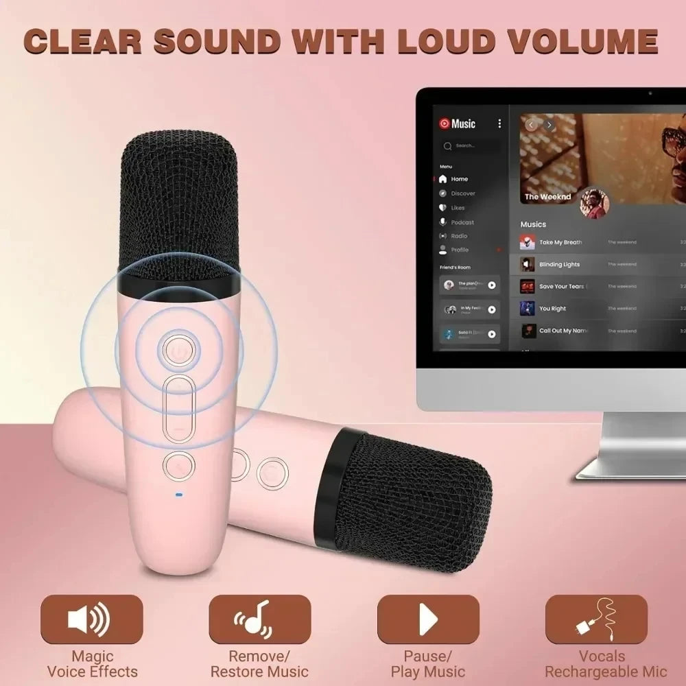 Mini Karaoke Machine for Kids and Adults Portable Speaker With 1-2 Wireless Microphone for Home KTV Birthday Party Holiday Gifts