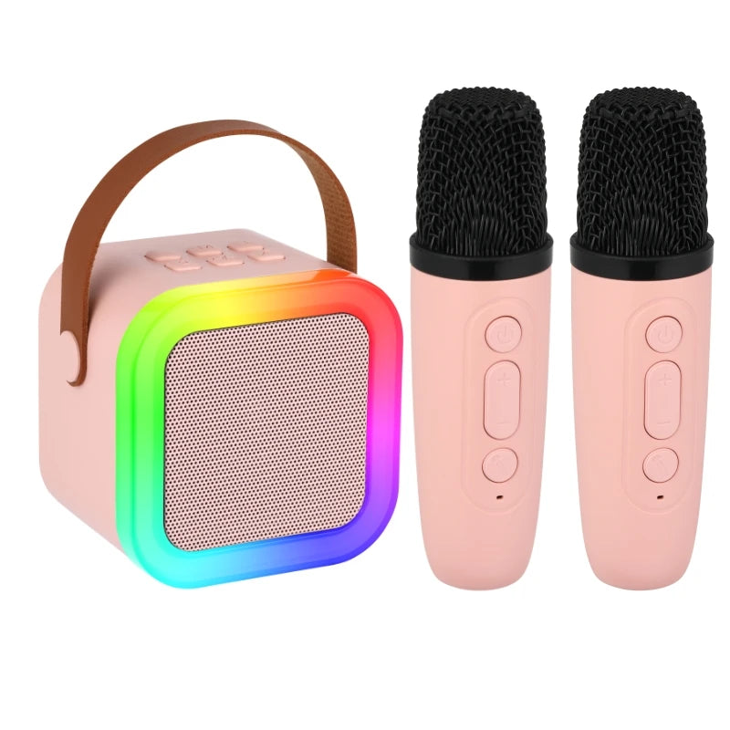 Portable Mini Karaoke Machine With 2 Wireless Microphones Bluetooth 5.0 Speaker RGB Lights Voice Change for Home Party Kids Gift