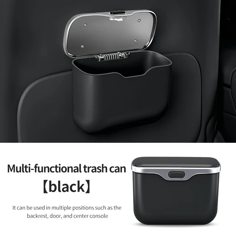Multifunctional Car Trash Can with Lid Button, Hanging Storage Bin for Wet and Dry Use, Auto Interior Accessories, Organizer Box