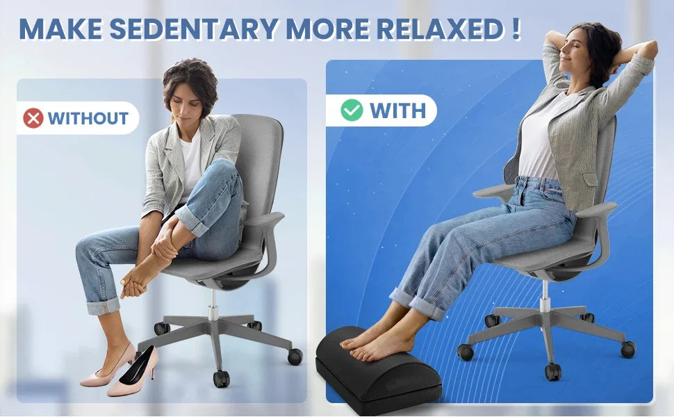 2 Adjustable Heights Foot Rest for Under Desk, Soft Memory Foam Foot Cushion Ergonomic for Office, Work, Car, Gaming, Computer