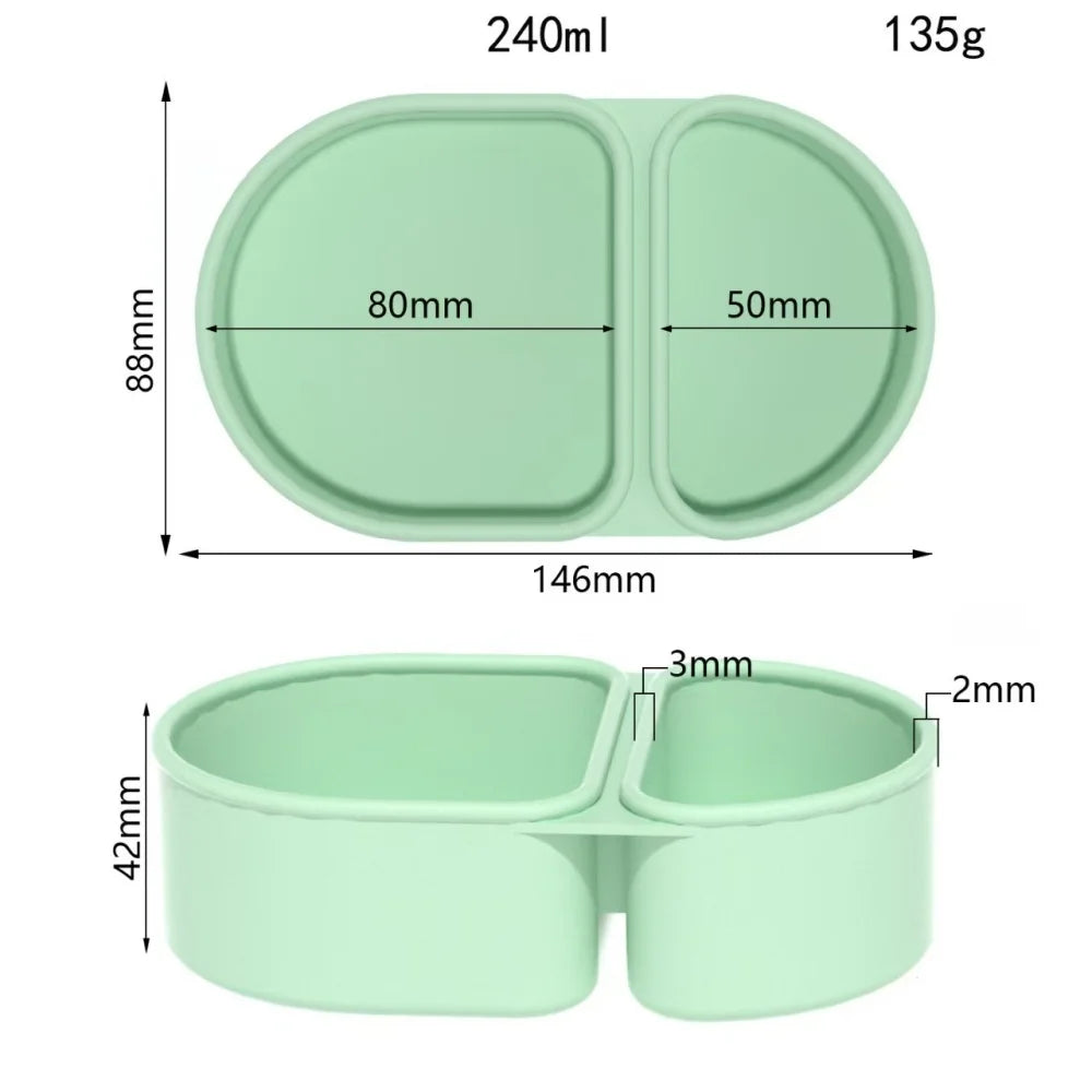 Premium Silicone Reusable Snack Containers,Double Compartment Snackle Box,Leakproof Sauce and Salad Box, for,Picnics,Office