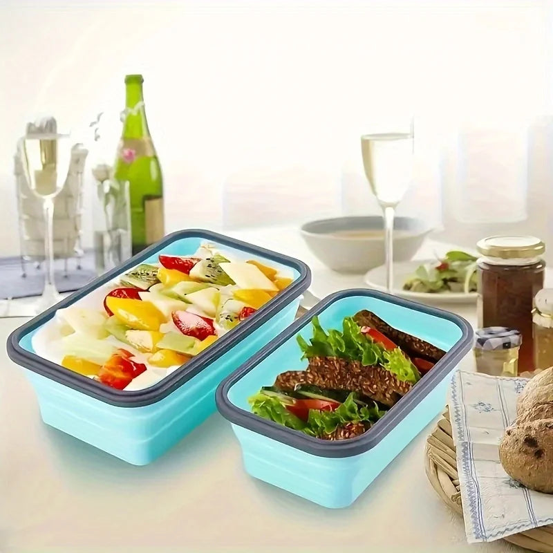 1/4pcs Collapsible Silicone Food Storage Container Stackable Space Saving Lunch Box Microwaveable Foldable Kitchen Accessories