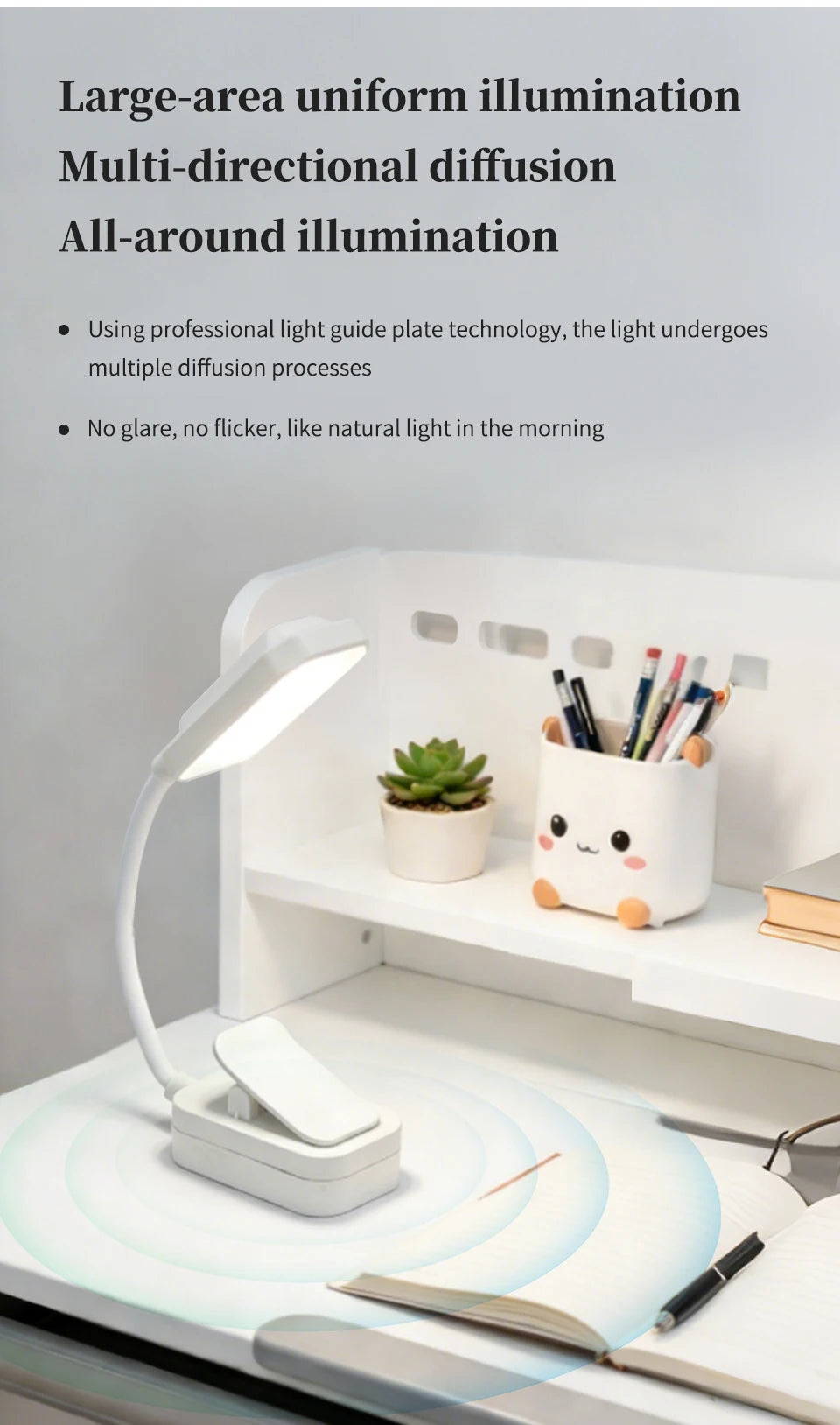 Mini Rechargeable Desk Lamp with Clip Eye Protection Portable Book Light 3 Colors Night Light Student Bedside Study Reading Lamp