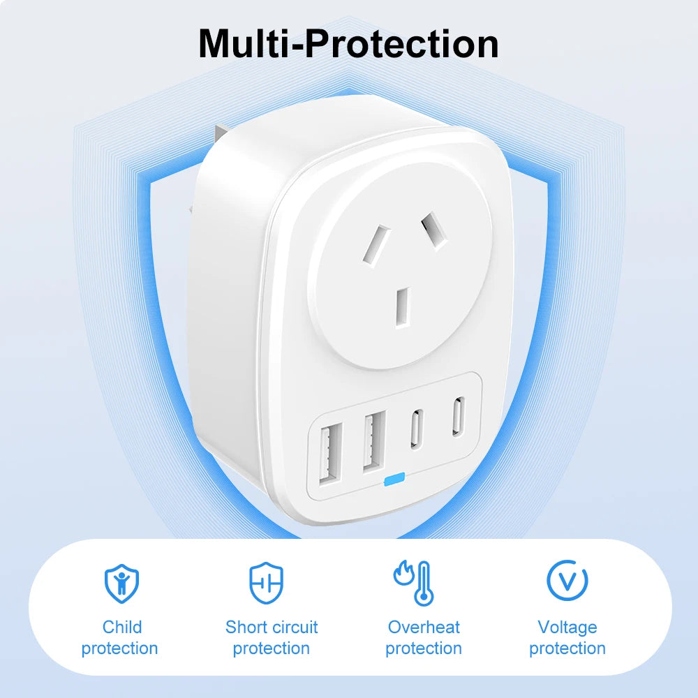 Universal Travel Adapter With 2 USB Ports 2 Type-C Charging All-in-one Travel Adapter EU/UK/US/AU Plug for Travel Power Adaptor