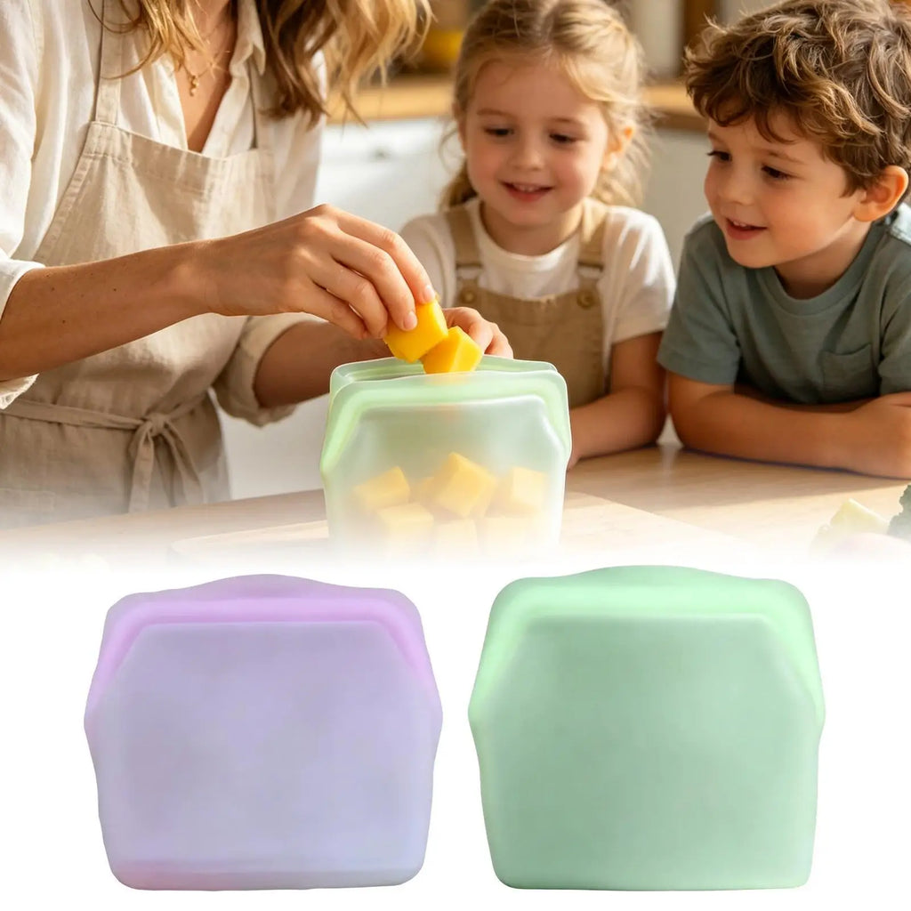 Silicone Food Storage Bags Leakproof Airtight Seal Stand Up Reusable Silicone Bags for Home Office Kitchen Fruit Vegetable Snack