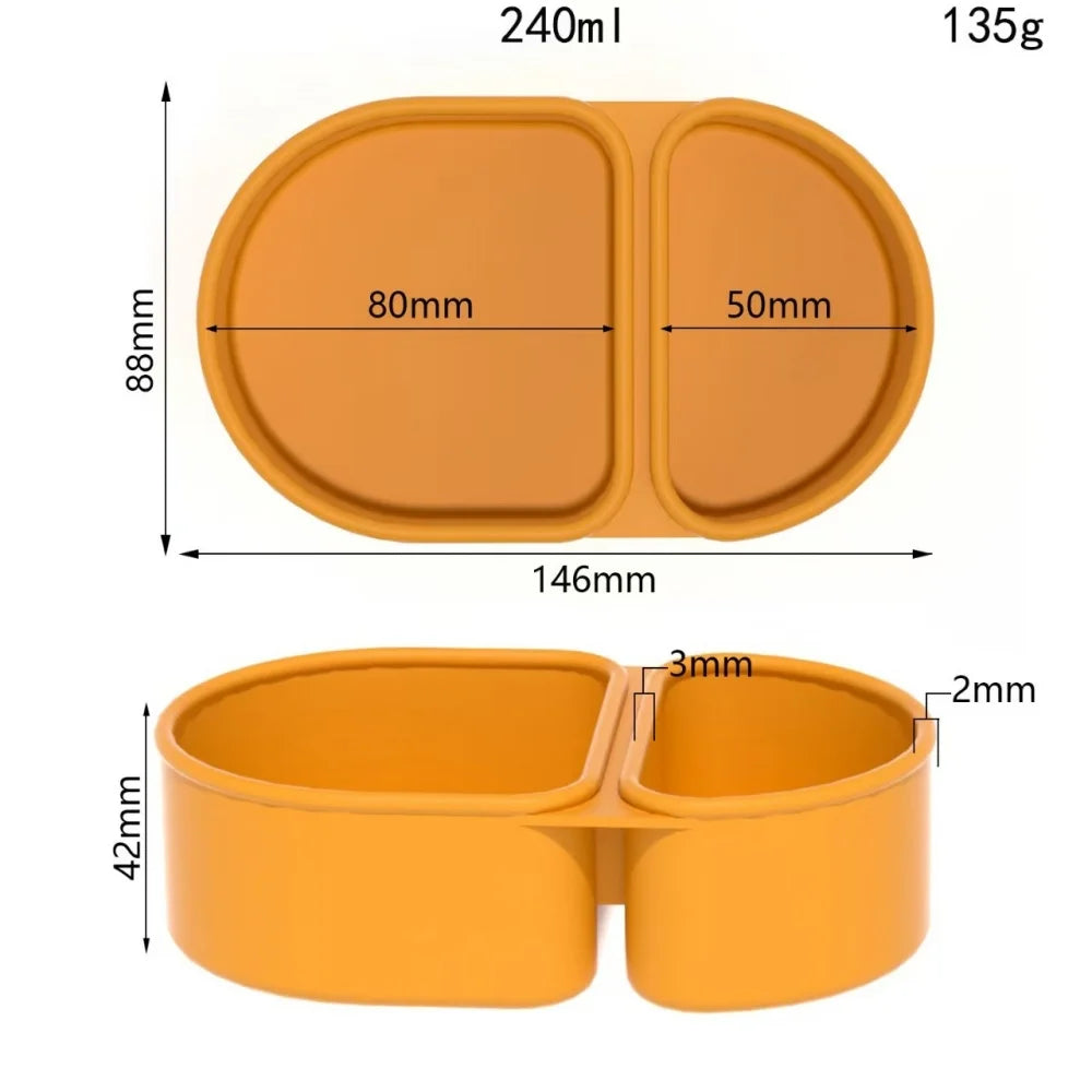 Premium Silicone Reusable Snack Containers,Double Compartment Snackle Box,Leakproof Sauce and Salad Box, for,Picnics,Office