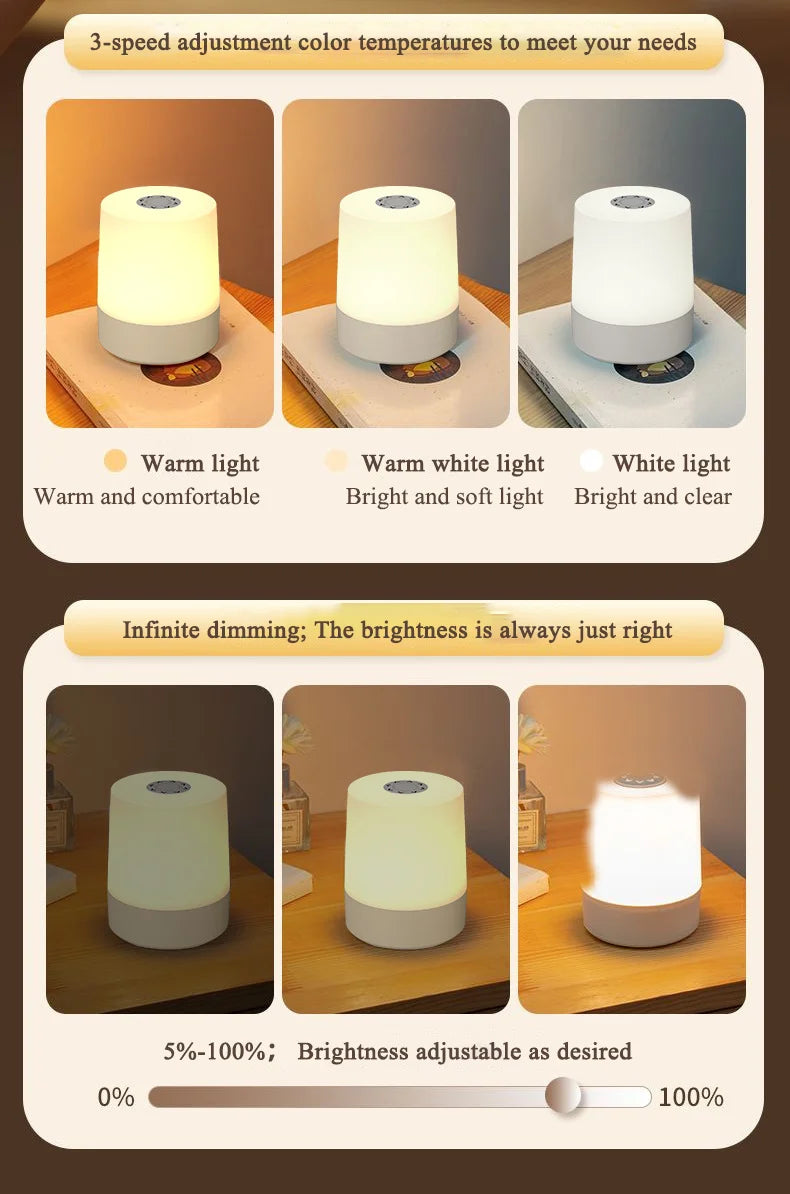 Touch Night Lamp USB LED Lamp Remote Control Switch Rechargeable Three Colors Lights Bedroom Portable Table Bedside Night Lamp