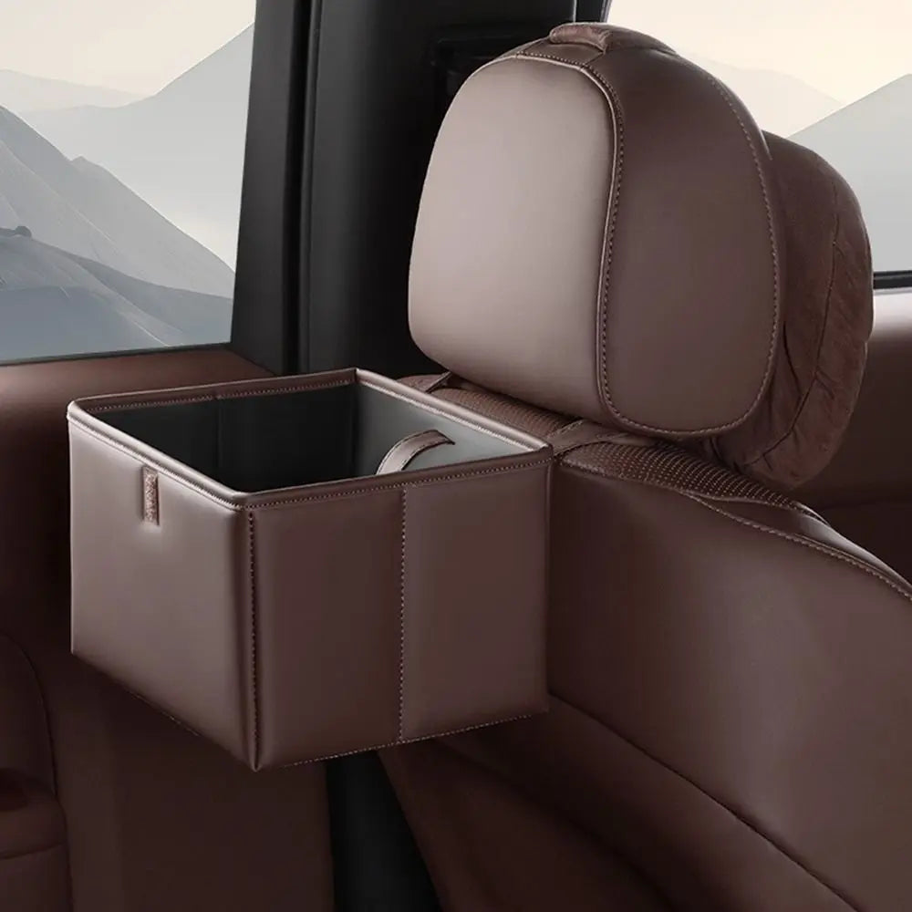 Leather Foldable Car Trash Bin Waterproof Space Saving Car Backseat Storage Box Universal Foldable Vehicle Trash Can