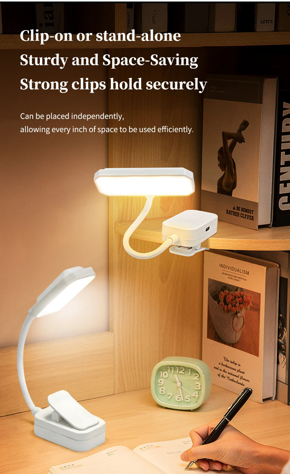 Mini Rechargeable Desk Lamp with Clip Eye Protection Portable Book Light 3 Colors Night Light Student Bedside Study Reading Lamp