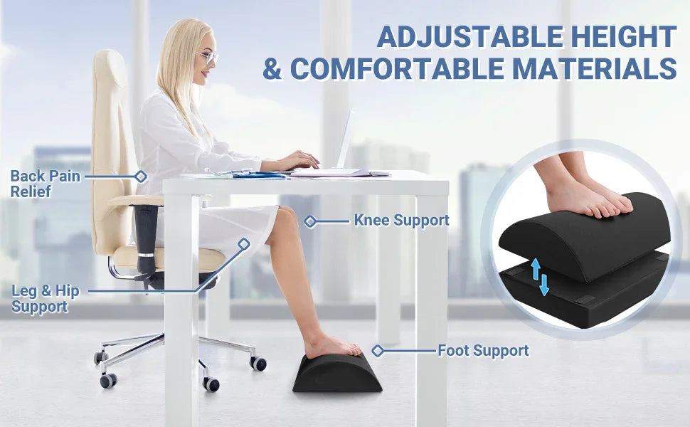 2 Adjustable Heights Foot Rest for Under Desk, Soft Memory Foam Foot Cushion Ergonomic for Office, Work, Car, Gaming, Computer