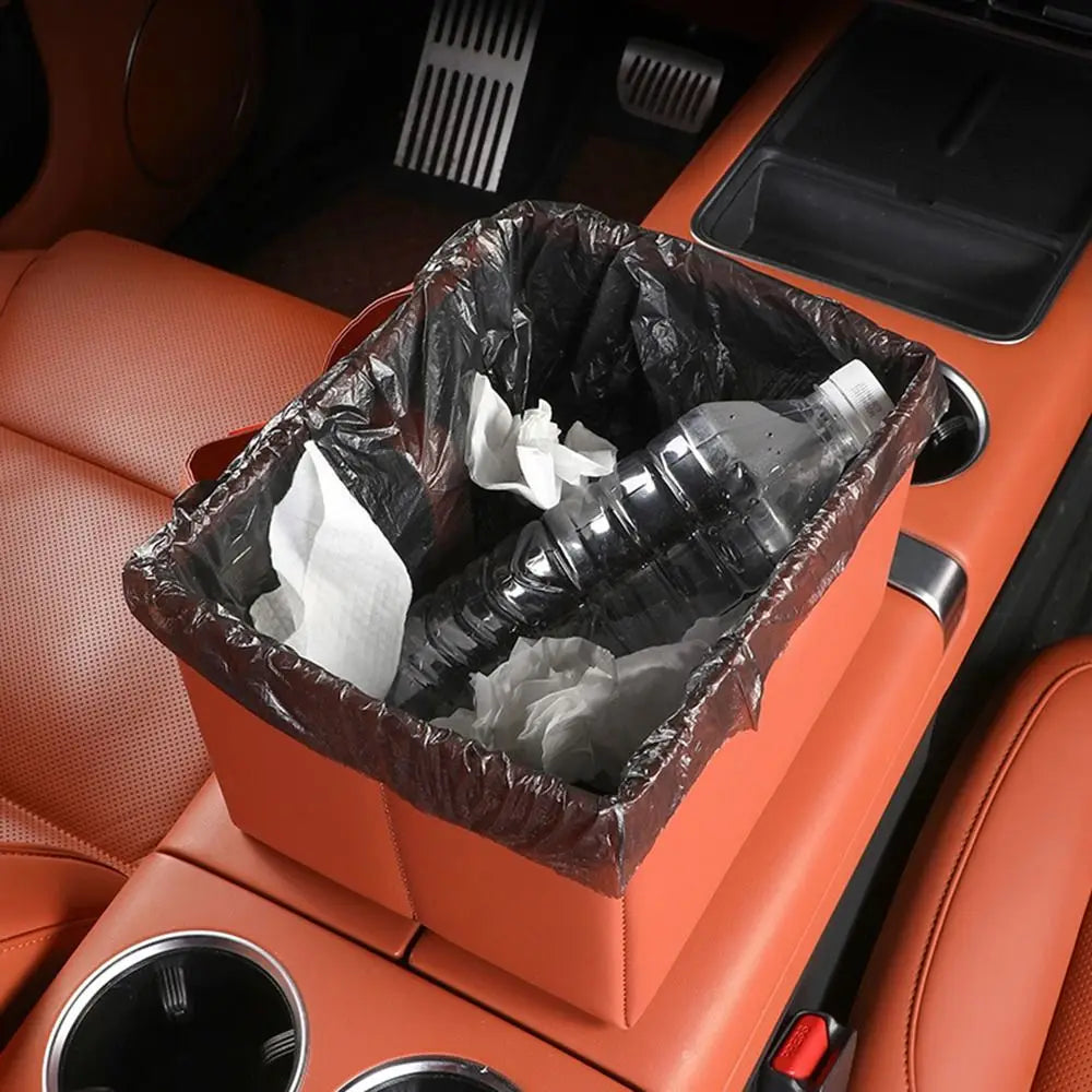 Leather Foldable Car Trash Bin Waterproof Space Saving Car Backseat Storage Box Universal Foldable Vehicle Trash Can