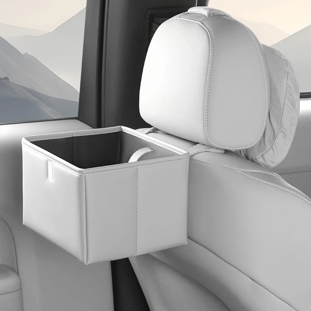 Leather Foldable Car Trash Bin Waterproof Space Saving Car Backseat Storage Box Universal Foldable Vehicle Trash Can